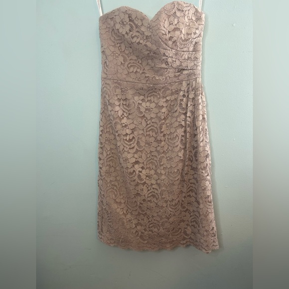 David's Bridal Strapless Lace Dress - Tan - Picture 1 of 13